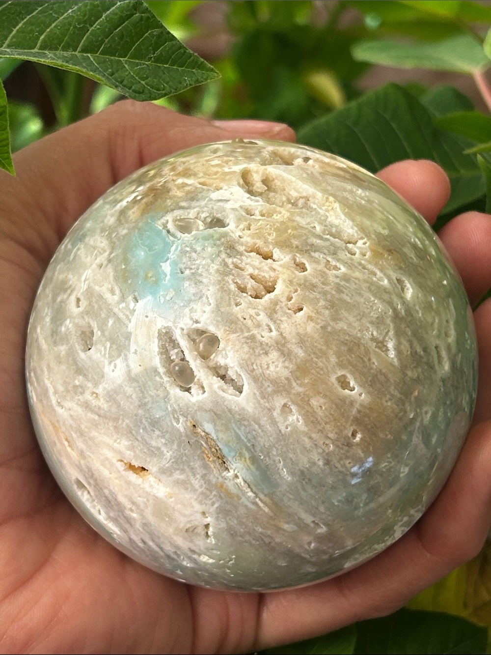 💎 Polished Caribbean Calcite Sphere with Druzy 76mm